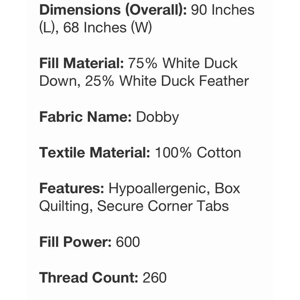 Twin Light Weight Premium Down Comforter - Casaluna: Hypoallergenic